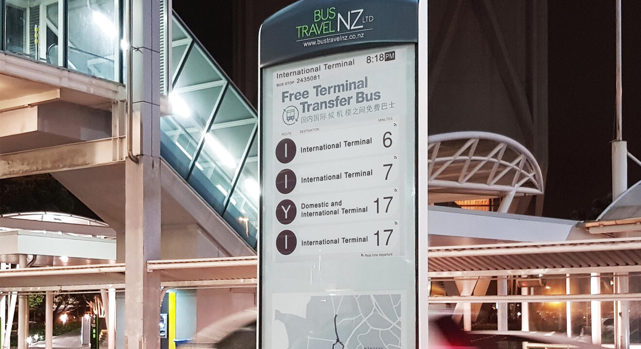 Auckland Airport public transit gets a helping hand from Urban, the e-paper bus stop