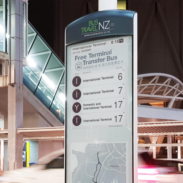 Auckland Airport public transit gets a helping hand from Urban, the e-paper bus stop